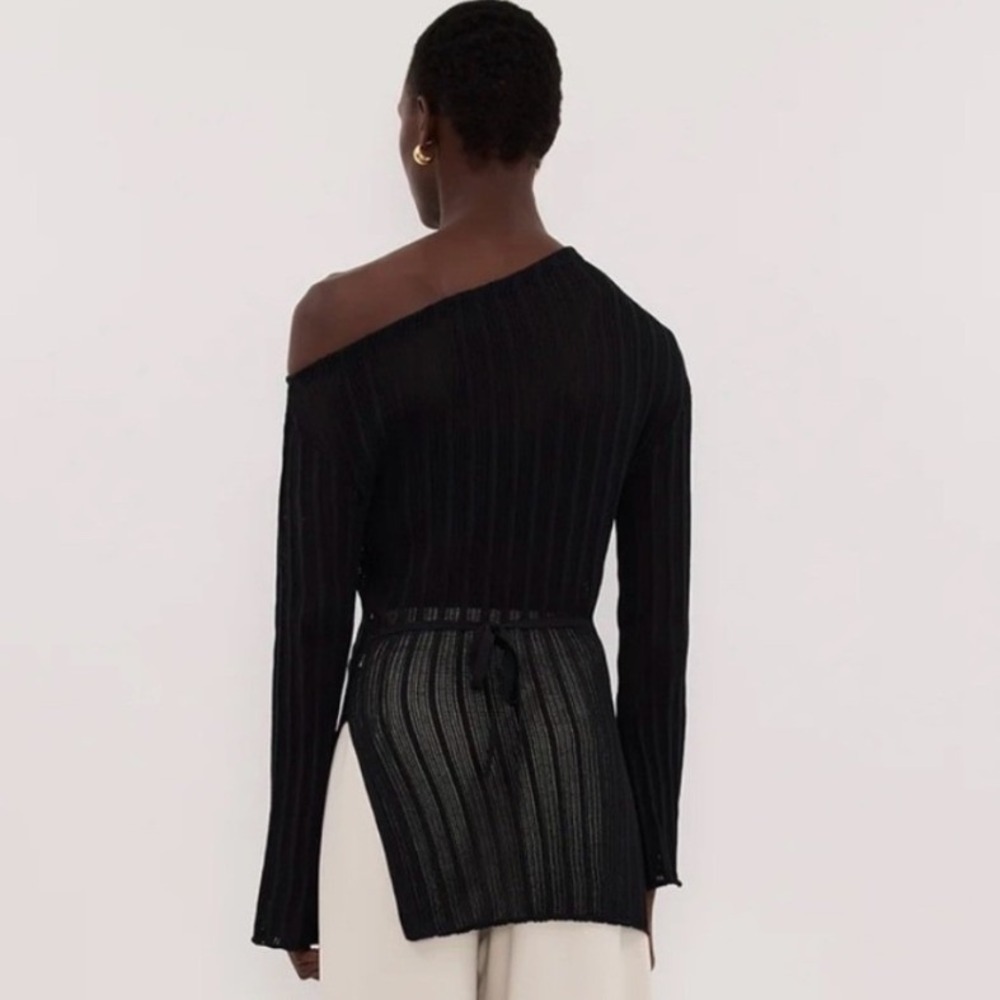 DISSH Bowie Black Long Sleeve Knit Top Off Shoulder Sheer Ribbed DUF04120BK.600 - Picture 2 of 10